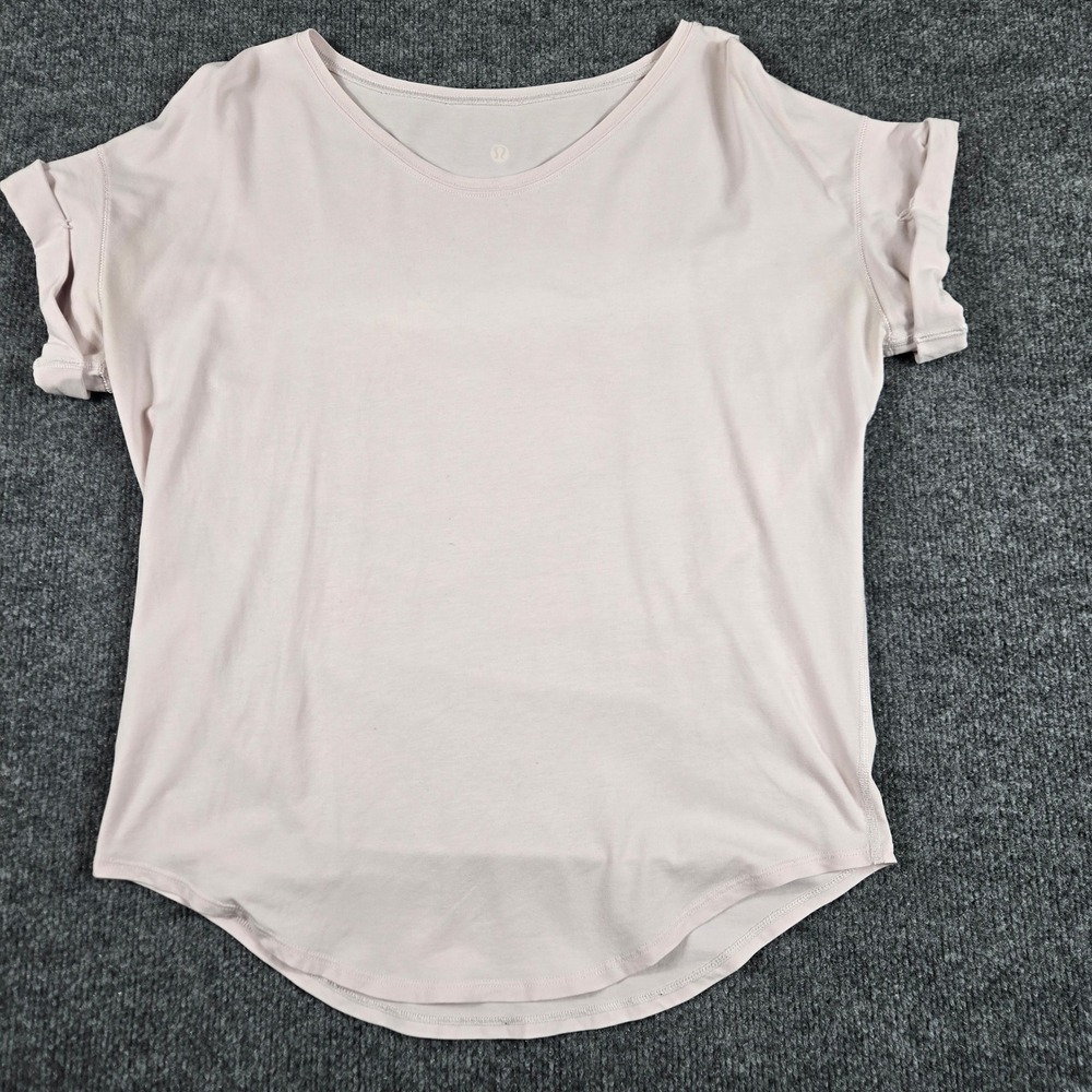 Lululemon Love Tee Womens Size 10 Pink Short Sleeve Scoop Neck Curved Hem Top